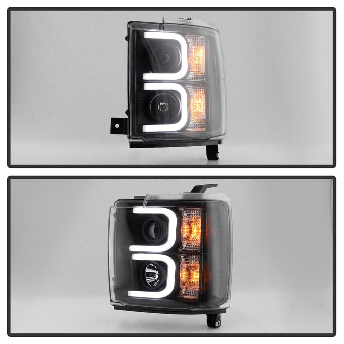 Light Bar DRL Black Projector Headlights <br>15-19 Chevrolet Silverado 2500 HD Silverado 3500 HD