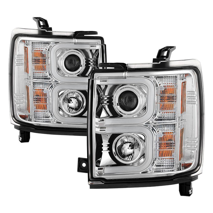 Light Bar DRL Chrome Projector Headlights <br>15-19 Chevrolet Silverado 2500 HD Silverado 3500 HD