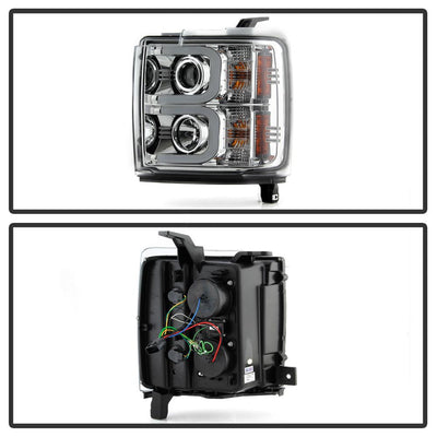 Light Bar DRL Chrome Projector Headlights <br>15-19 Chevrolet Silverado 2500 HD Silverado 3500 HD