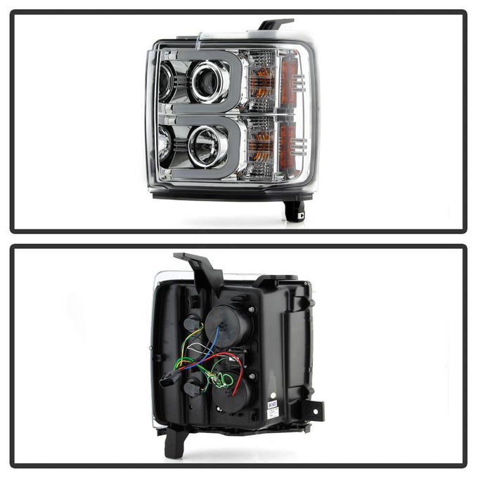 Light Bar DRL Chrome Projector Headlights <br>15-19 Chevrolet Silverado 2500 HD Silverado 3500 HD