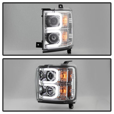 Light Bar DRL Chrome Projector Headlights <br>15-19 Chevrolet Silverado 2500 HD Silverado 3500 HD
