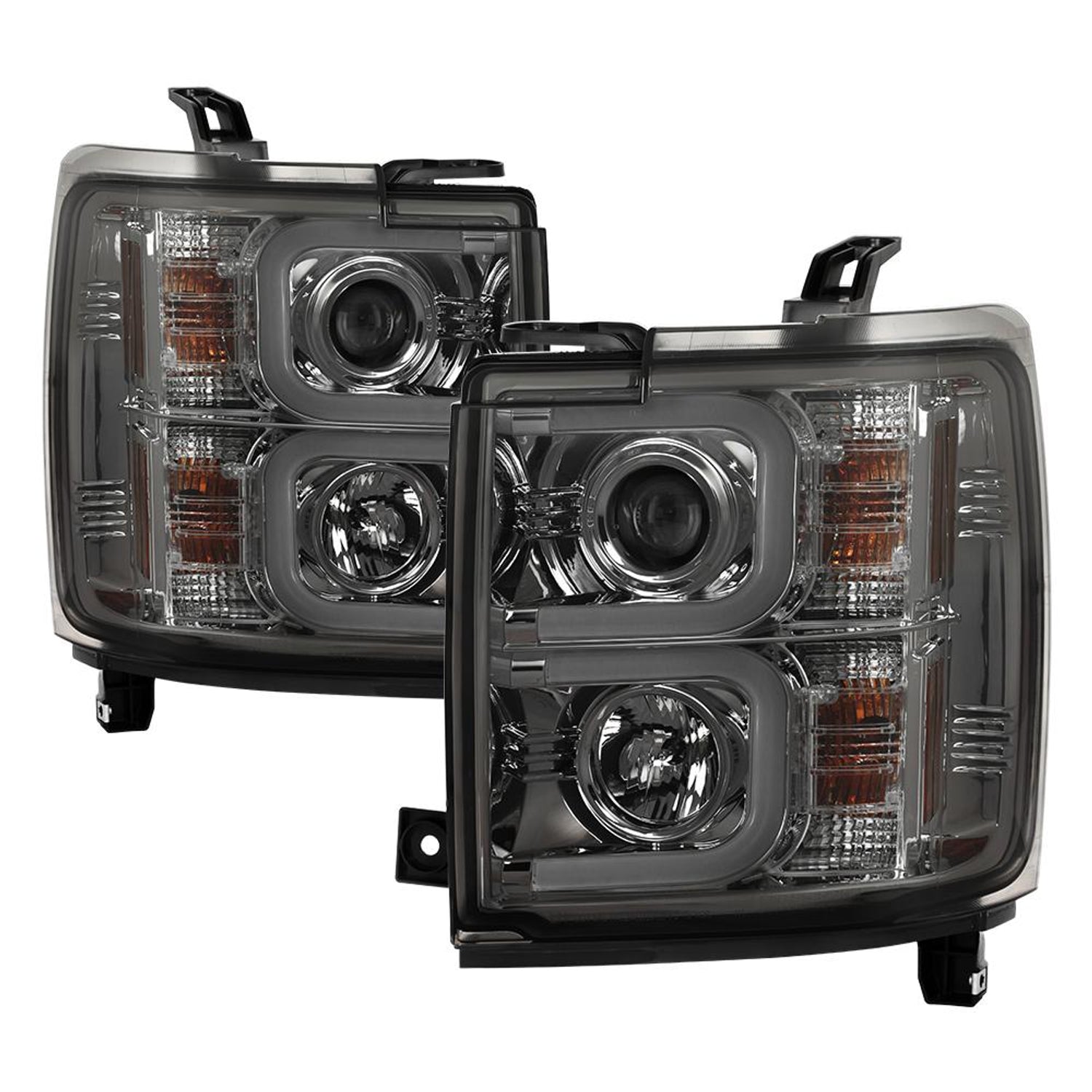 Light Bar DRL Smoke Projector Headlights <br>15-19 Chevrolet Silverado 2500 HD Silverado 3500 HD