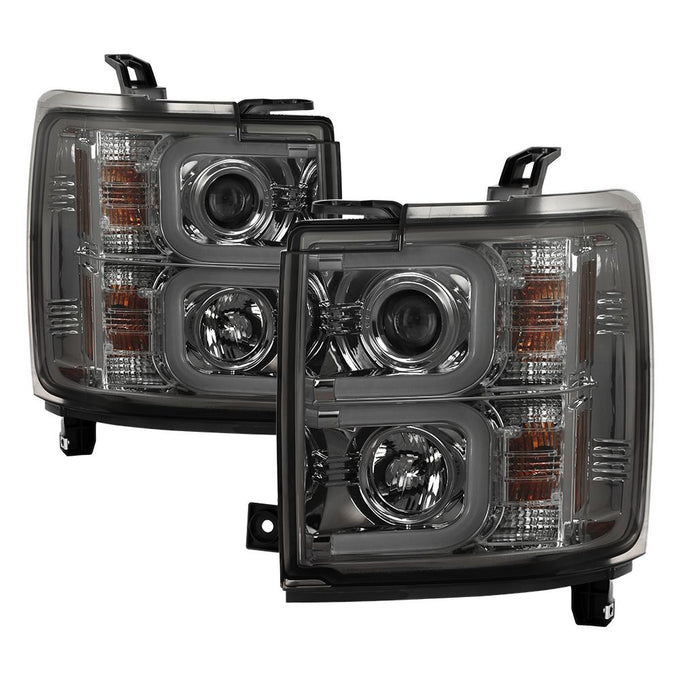 Light Bar DRL Smoke Projector Headlights <br>15-19 Chevrolet Silverado 2500 HD Silverado 3500 HD