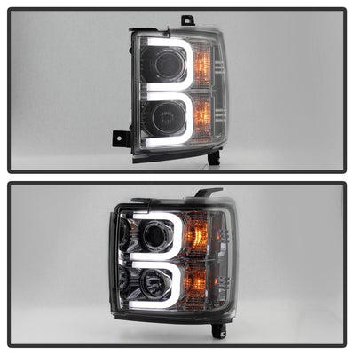 Light Bar DRL Smoke Projector Headlights <br>15-19 Chevrolet Silverado 2500 HD Silverado 3500 HD