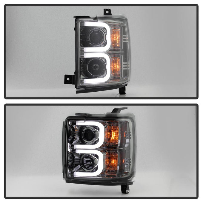 Light Bar DRL Smoke Projector Headlights <br>15-19 Chevrolet Silverado 2500 HD Silverado 3500 HD