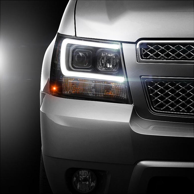 Version 2 Black Light Bar DRL Projector Headlights <br>07-14 Chevy Avalanche Suburban 1500 2500
