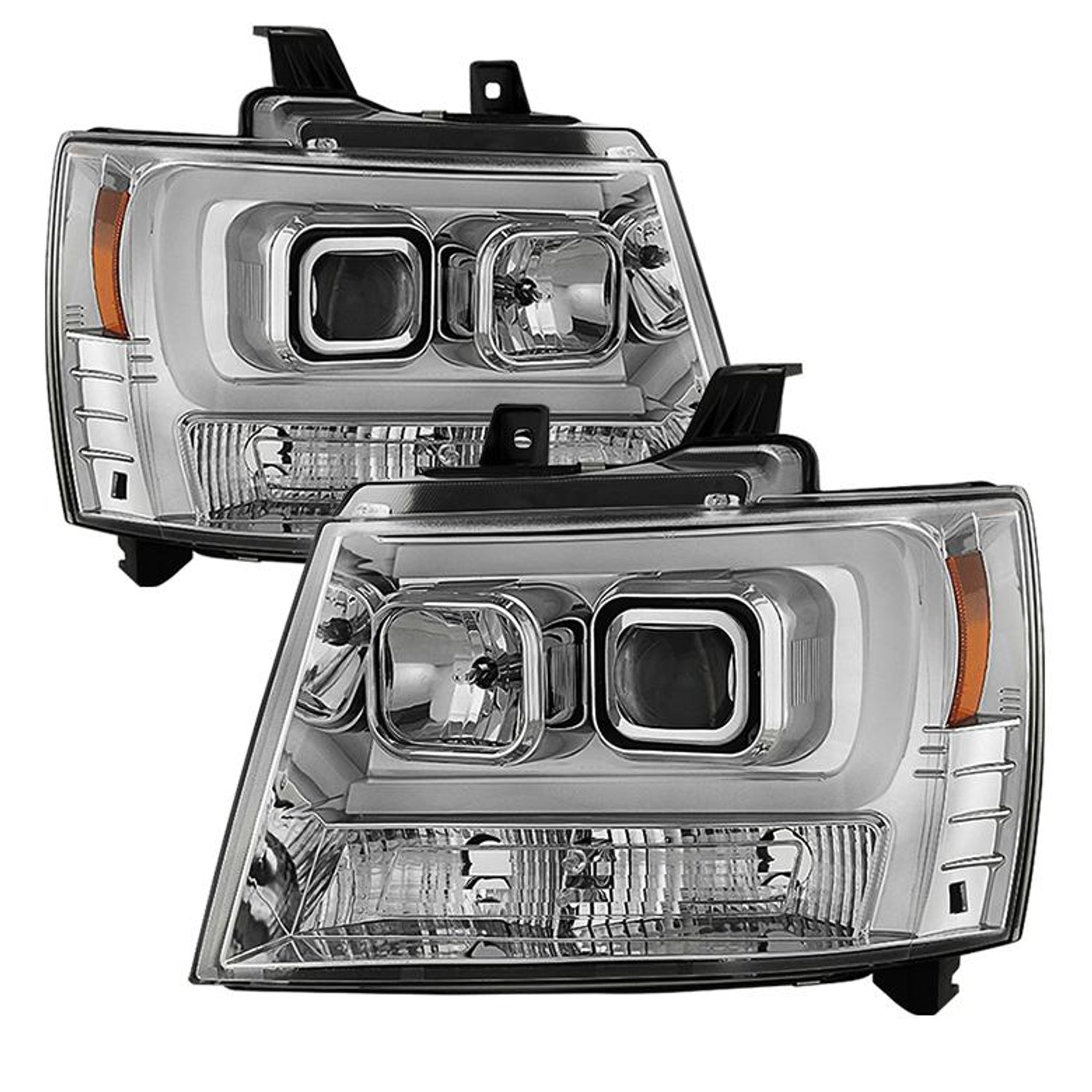 Version 2 Chrome Light Bar DRL Projector Headlights <br>07-14 Chevy Avalanche Suburban 1500 2500