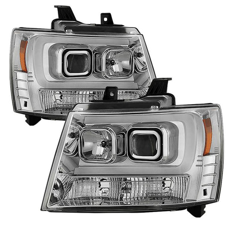 Version 2 Chrome Light Bar DRL Projector Headlights <br>07-14 Chevy Avalanche Suburban 1500 2500