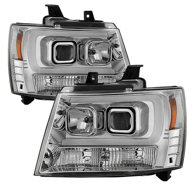 Version 2 Chrome Light Bar DRL Projector Headlights <br>07-14 Chevy Avalanche Suburban 1500 2500
