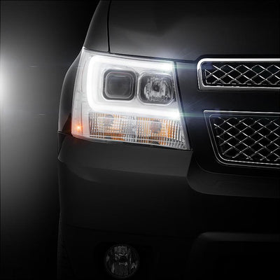 Version 2 Chrome Light Bar DRL Projector Headlights <br>07-14 Chevy Avalanche Suburban 1500 2500