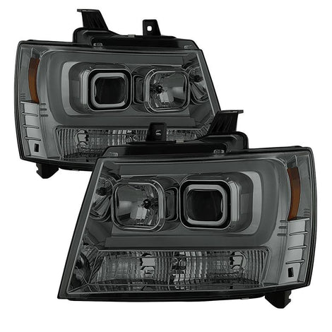 Version 2 Smoke Light Bar DRL Projector Headlights <br>07-14 Chevy Avalanche Suburban 1500 2500