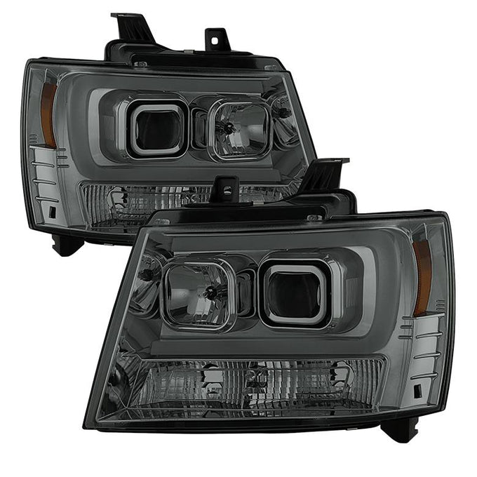 Version 2 Smoke Light Bar DRL Projector Headlights <br>07-14 Chevy Avalanche Suburban 1500 2500