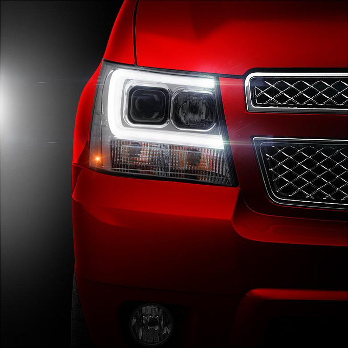 Version 2 Smoke Light Bar DRL Projector Headlights <br>07-14 Chevy Avalanche Suburban 1500 2500
