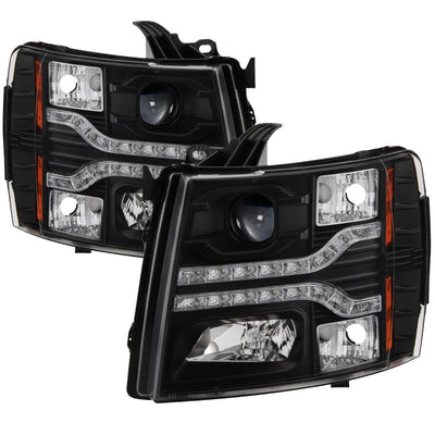 Version 2 Black LED DRL Projector Headlights <br>07-13 Chevy Silverado 1500, 2500 HD, 3500 HD