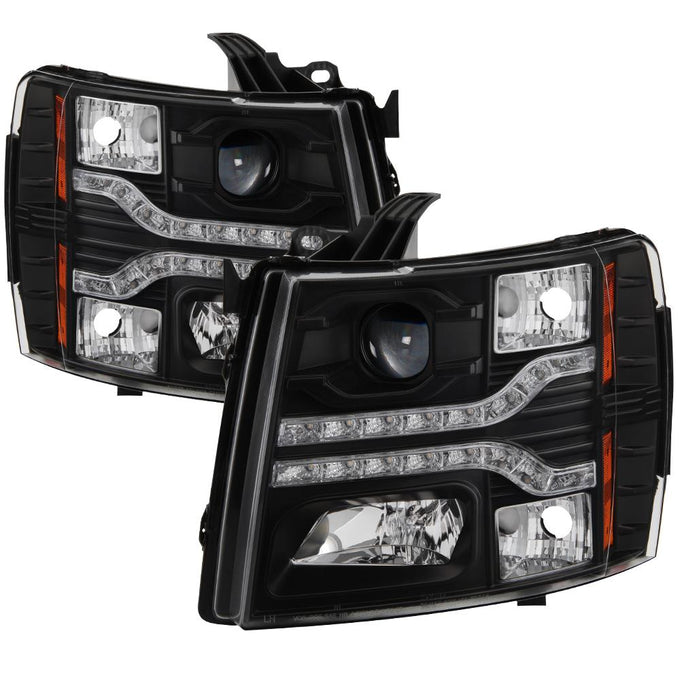Version 2 Black LED DRL Projector Headlights <br>07-13 Chevy Silverado 1500, 2500 HD, 3500 HD