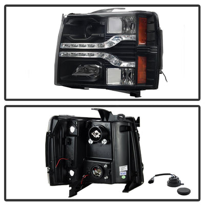 Version 2 Black LED DRL Projector Headlights <br>07-13 Chevy Silverado 1500, 2500 HD, 3500 HD