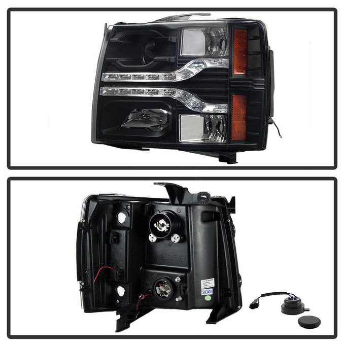 Version 2 Black LED DRL Projector Headlights <br>07-13 Chevy Silverado 1500, 2500 HD, 3500 HD