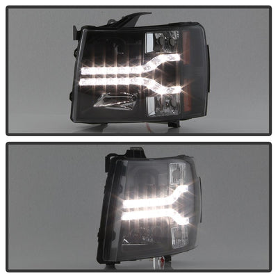 Version 2 Black LED DRL Projector Headlights <br>07-13 Chevy Silverado 1500, 2500 HD, 3500 HD