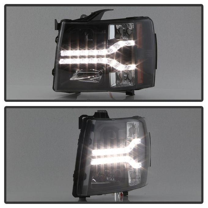 Version 2 Black LED DRL Projector Headlights <br>07-13 Chevy Silverado 1500, 2500 HD, 3500 HD