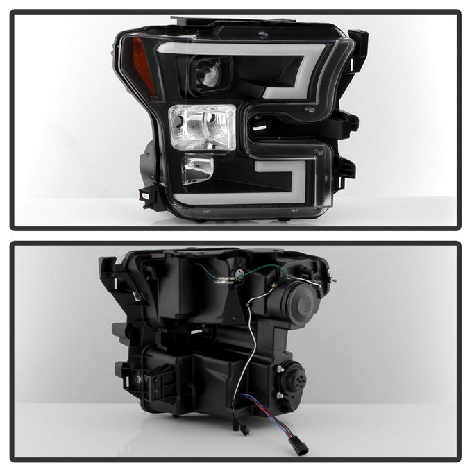 Light Bar DRL LED Black Projector Headlights <br>15-17 Ford F-150