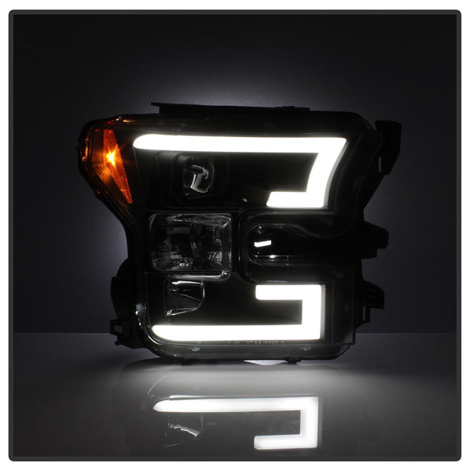 Light Bar DRL LED Black Projector Headlights <br>15-17 Ford F-150