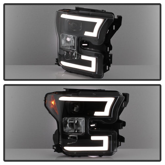 Light Bar DRL LED Black Projector Headlights <br>15-17 Ford F-150