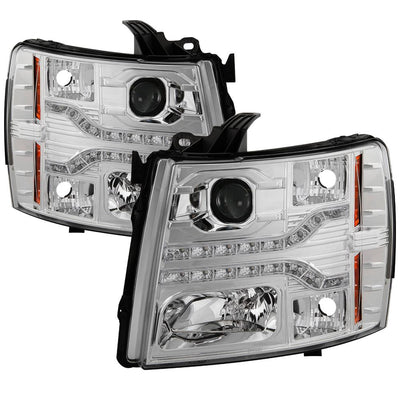 Version 2 Chrome LED DRL Projector Headlights <br>07-13 Chevy Silverado 1500, 2500 HD, 3500 HD