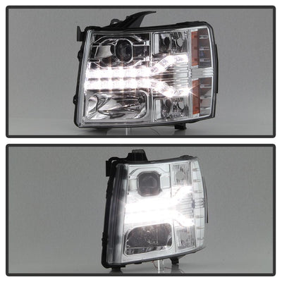 Version 2 Chrome LED DRL Projector Headlights <br>07-13 Chevy Silverado 1500, 2500 HD, 3500 HD