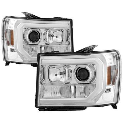 Version 2 Chrome Light Bar DRL LED Projector Headlights <br>07-13 GMC Sierra 1500 Sierra 2500 HD Sierra 3500 HD