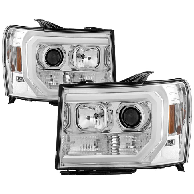Version 2 Chrome Light Bar DRL LED Projector Headlights <br>07-13 GMC Sierra 1500 Sierra 2500 HD Sierra 3500 HD