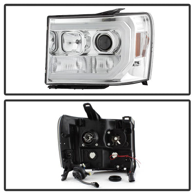 Version 2 Chrome Light Bar DRL LED Projector Headlights <br>07-13 GMC Sierra 1500 Sierra 2500 HD Sierra 3500 HD