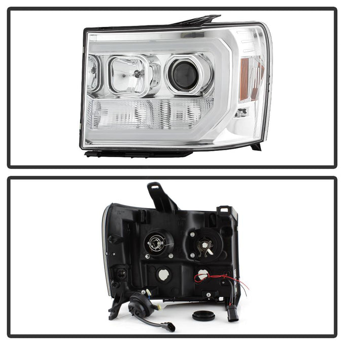 Version 2 Chrome Light Bar DRL LED Projector Headlights <br>07-13 GMC Sierra 1500 Sierra 2500 HD Sierra 3500 HD