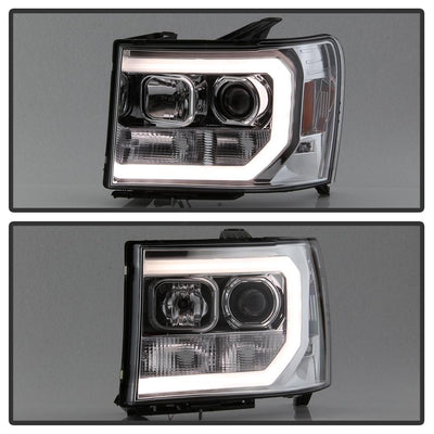 Version 2 Chrome Light Bar DRL LED Projector Headlights <br>07-13 GMC Sierra 1500 Sierra 2500 HD Sierra 3500 HD