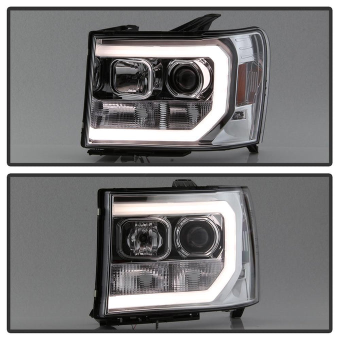 Version 2 Chrome Light Bar DRL LED Projector Headlights <br>07-13 GMC Sierra 1500 Sierra 2500 HD Sierra 3500 HD