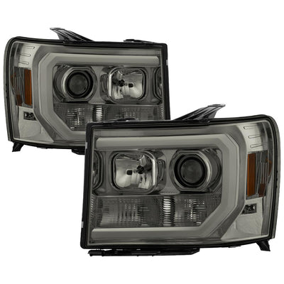 Version 2 Smoke Light Bar DRL LED Projector Headlights <br>07-13 GMC Sierra 1500 Sierra 2500 HD Sierra 3500 HD