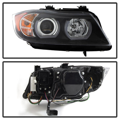 Version 2 Black Light Bar DRL Projector Headlights <br>06-08 BMW 3-Series