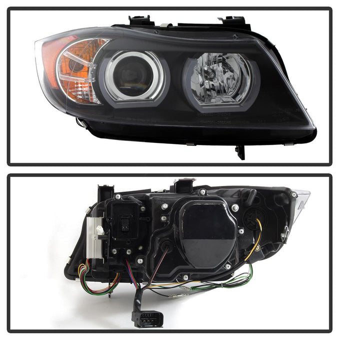 Version 2 Black Light Bar DRL Projector Headlights <br>06-08 BMW 3-Series