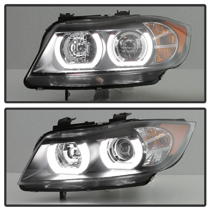 Version 2 Black Light Bar DRL Projector Headlights <br>06-08 BMW 3-Series