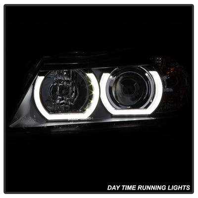 Version 2 Black Light Bar DRL Projector Headlights <br>06-08 BMW 3-Series