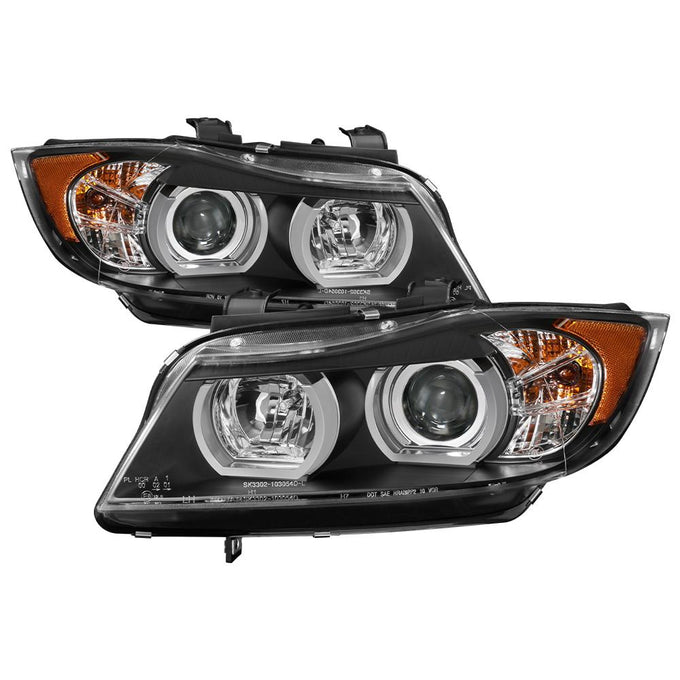 Version 2 Black Light Bar DRL Projector Headlights <br>06-08 BMW 3-Series