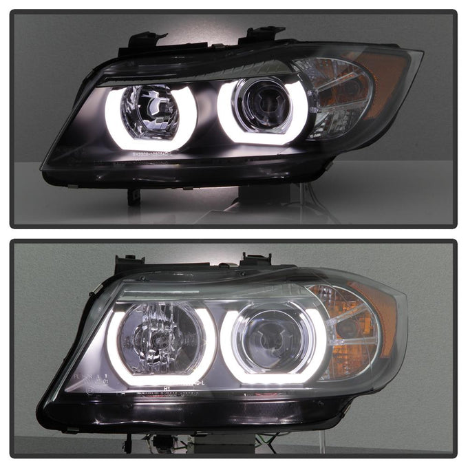 Version 2 Black Light Bar DRL Projector Headlights <br>06-08 BMW 3-Series