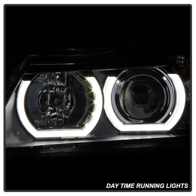 Version 2 Black Light Bar DRL Projector Headlights <br>06-08 BMW 3-Series