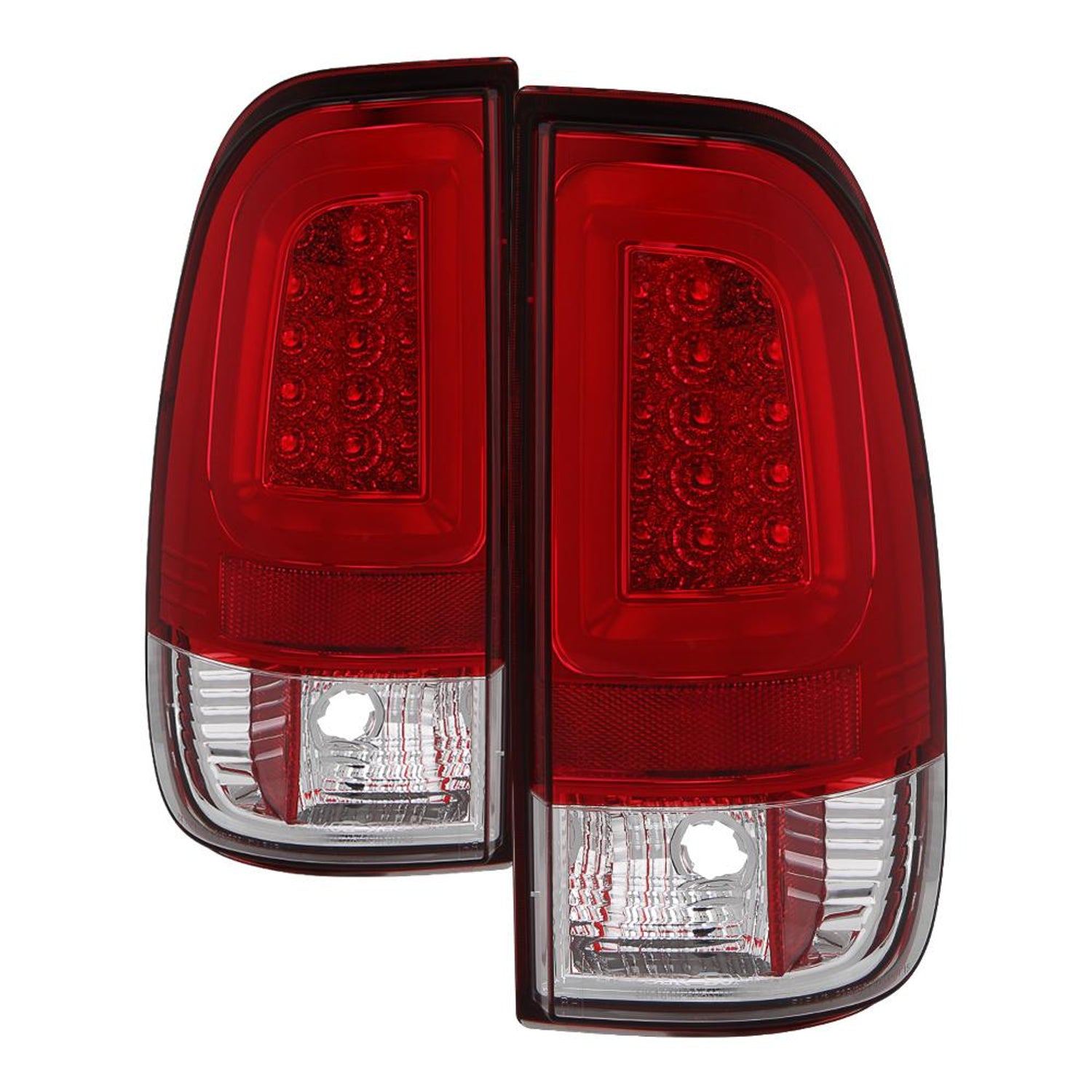 Version 3 Red Clear Light Bar LED Tail Lights <br>97-03 Ford F-150, 1999 F-250, 99-07 F250-F550 Super Duty