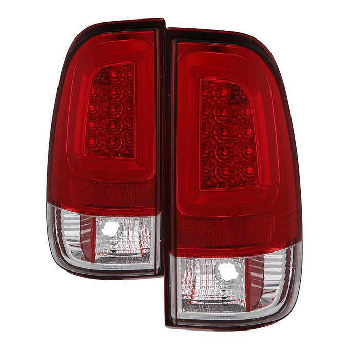 Version 3 Red Clear Light Bar LED Tail Lights <br>97-03 Ford F-150, 1999 F-250, 99-07 F250-F550 Super Duty