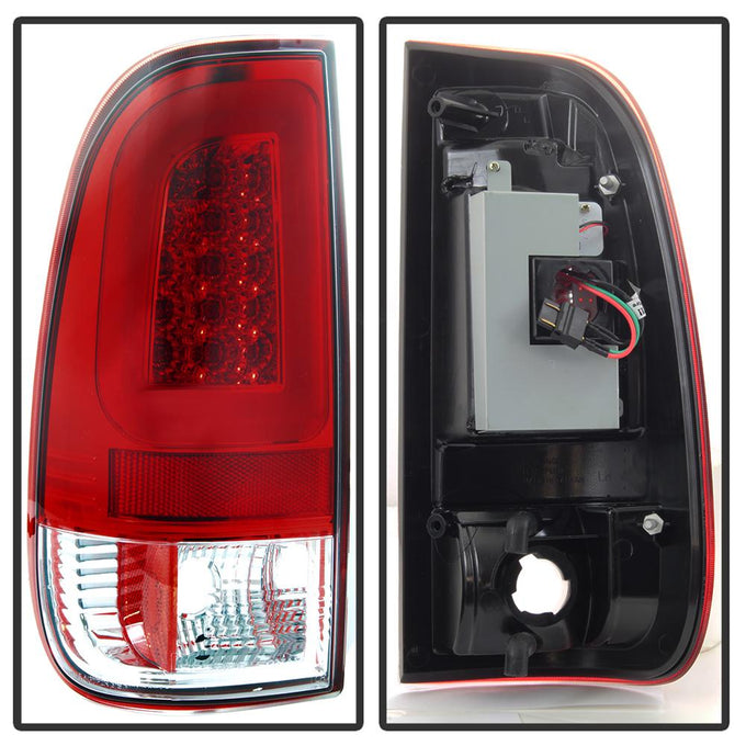 Version 3 Red Clear Light Bar LED Tail Lights <br>97-03 Ford F-150, 1999 F-250, 99-07 F250-F550 Super Duty