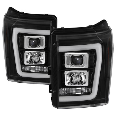 Version 2 Black Light Bar DRL Projector Headlights <br>11-16 Ford F-250 F-350 F-450 Super Duty
