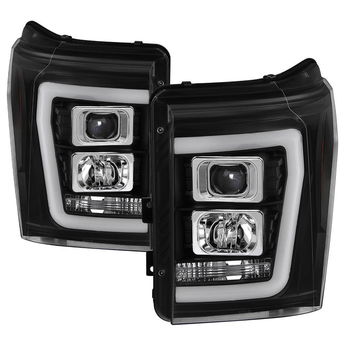 Version 2 Black Light Bar DRL Projector Headlights <br>11-16 Ford F-250 F-350 F-450 Super Duty