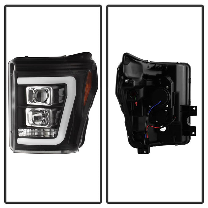 Version 2 Black Light Bar DRL Projector Headlights <br>11-16 Ford F-250 F-350 F-450 Super Duty