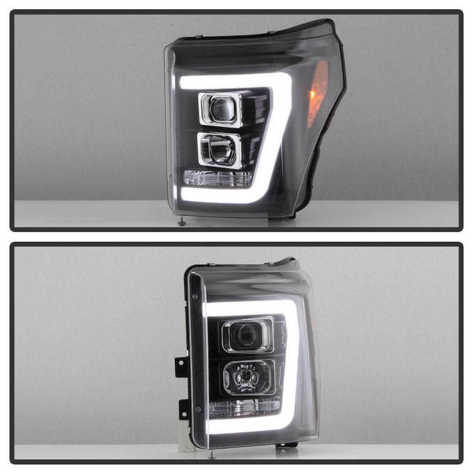 Version 2 Black Light Bar DRL Projector Headlights <br>11-16 Ford F-250 F-350 F-450 Super Duty