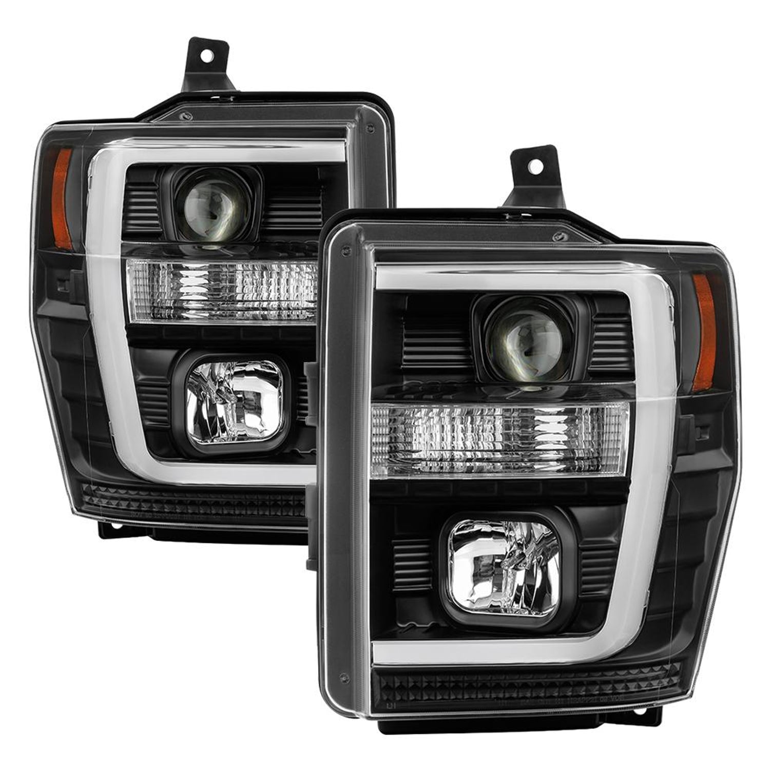 Version 2 Black Light Bar DRL Projector Headlights <br>08-10 Ford F-250 F-350 F-450 Super Duty
